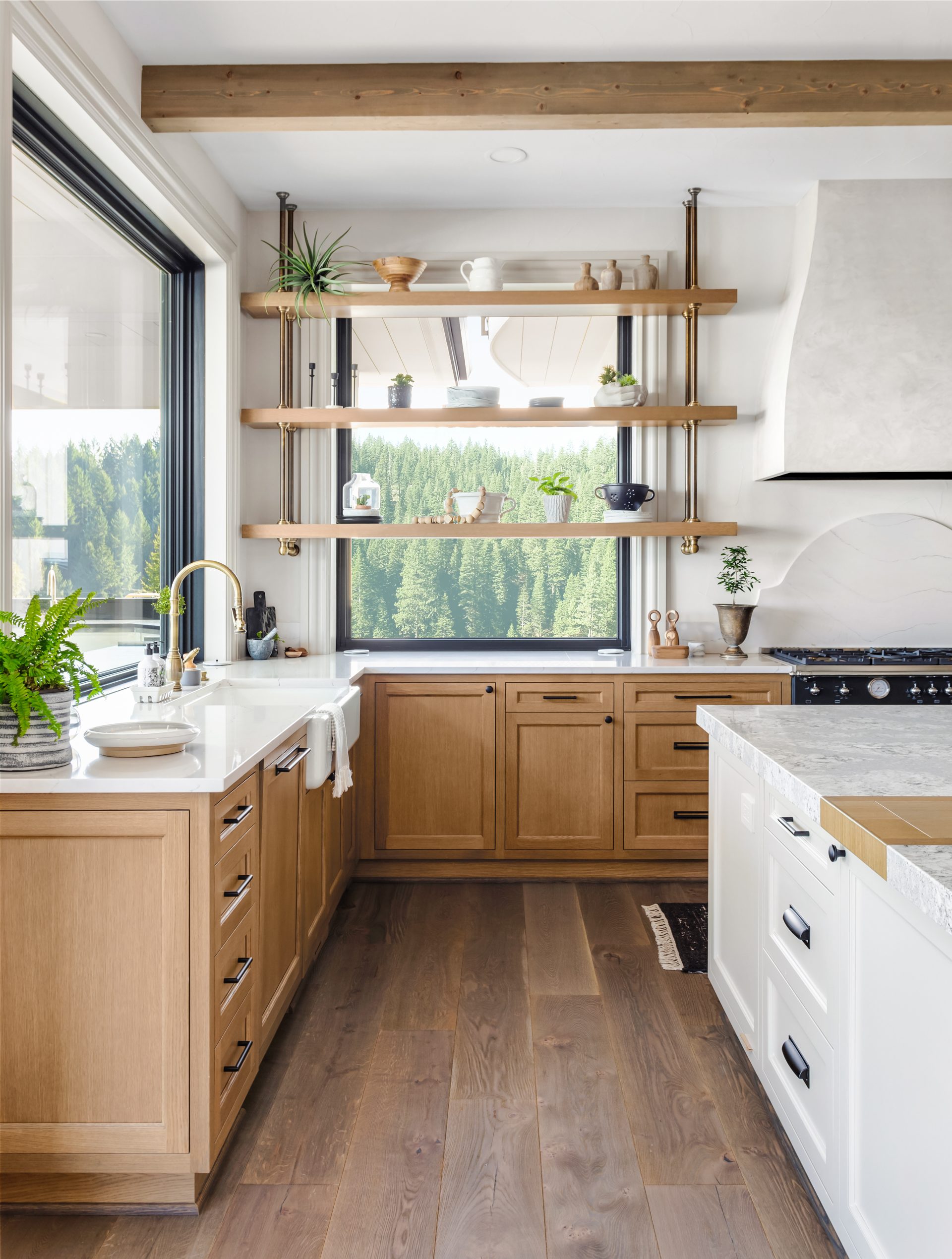Custom oak kitchen with forest view remodeled in Los Angeles