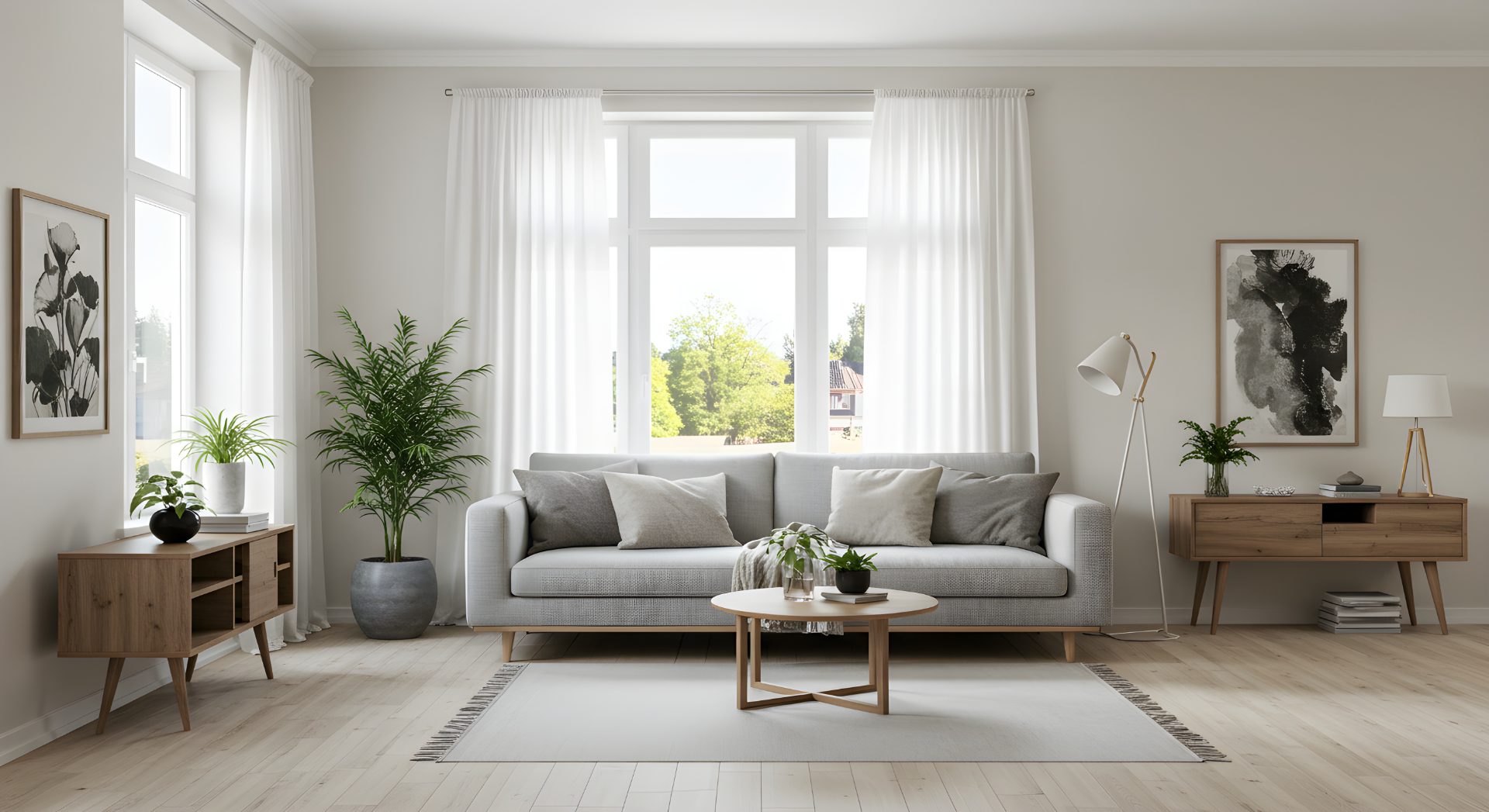 Bright, modern living room remodeled by Fort Construction LA