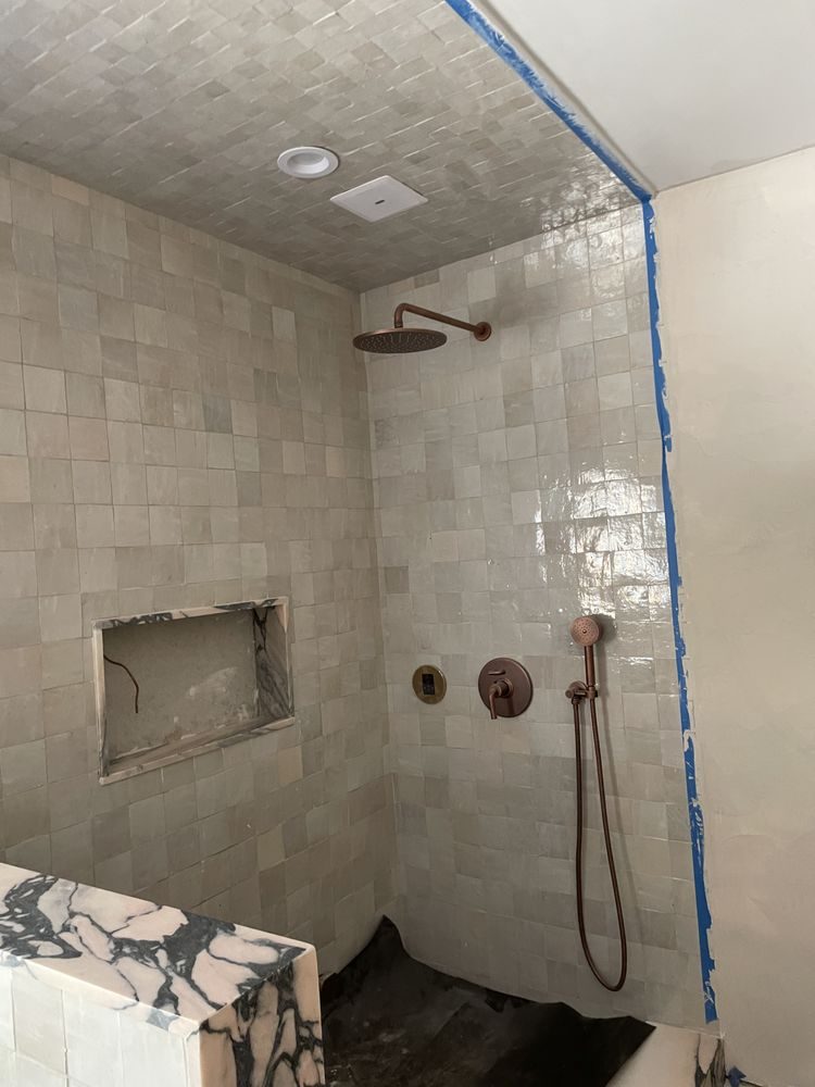 Marble tile walk-in shower build